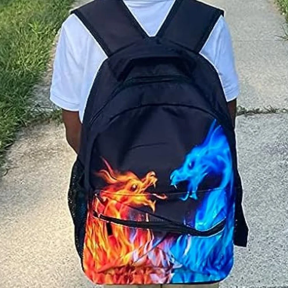 Boys Red Blue Fire Dragon Laptop Galaxy Teens Monster Animal Water Resistant Bag